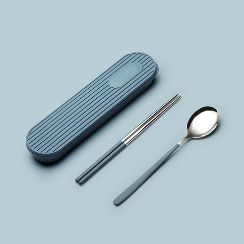 NUOTAI 학생 성인 무소음 휴대용 런치 식기 식기 케이스+수저+젓가락 세트, 식기케이스2P+수저2P+젓가락2P, 푸른 색