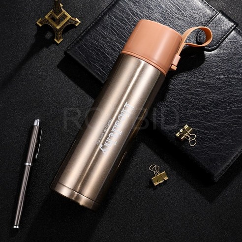 ROGBID 휴대용 물 컵 진공304스테인레스 스틸 보온병 컵 비즈니스 선물 컵, 500ml, 핑크
