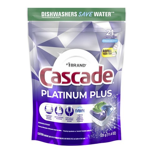 Cascade 플래티넘 플러스 액션팩 프레시 향 식기세척기용세제 21개입, 1개, 325g 캐스케이드세제