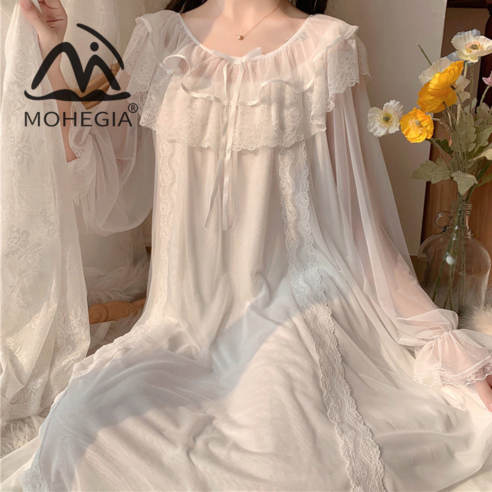 MOHEGIA 잠옷 여성 봄과 가을 여름 긴 소매 슈퍼 요정 둥근 목 가정용 의류 잠옷