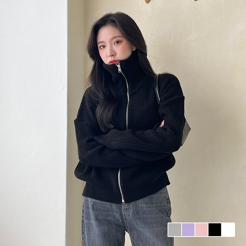쉐얼유 여성 블루밍 카라 니트 집업 가디건