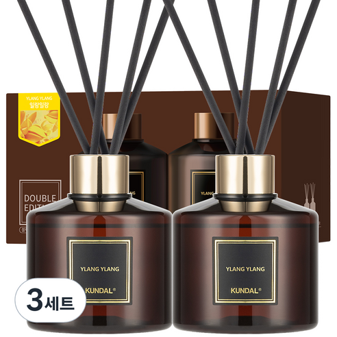 쿤달 퍼퓸 디퓨저 200ml 2개 + 섬유스틱 10개, 일랑일랑향, 400ml, 3세트