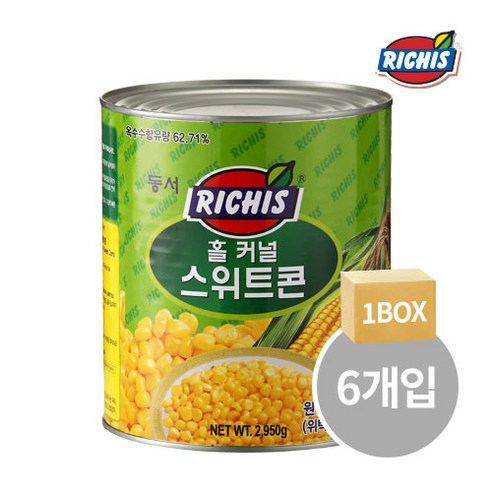 동서 리치스 홀 커넬 스위트 콘 통조림, 2.95kg, 6개