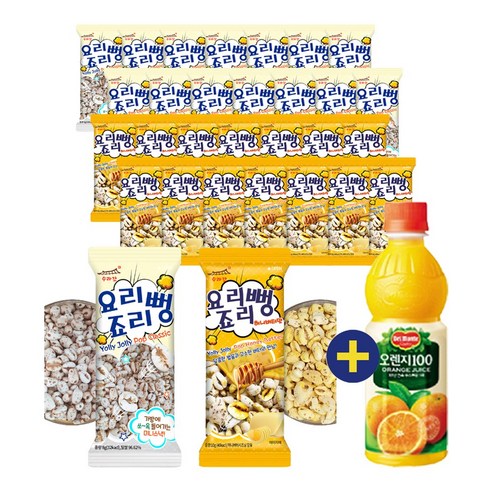 요리죠리뻥 클래식 8g 15봉지+ 요리죠리뻥 허니버터맛 10g 15봉지, 15개씩(총30봉지), 델몬트오렌지 400ml 1개