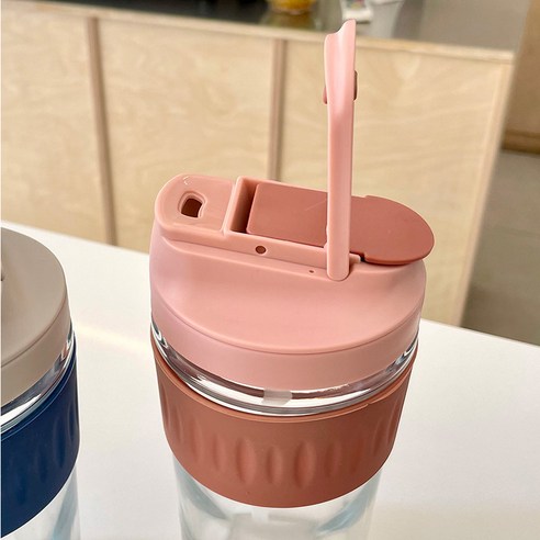 사랑스러운 비주얼 ins풍 한 잔 더블 유리 커피잔 남녀 빨대 휴대용 물컵, 핑크 숏(더블 음료), 301-400ml