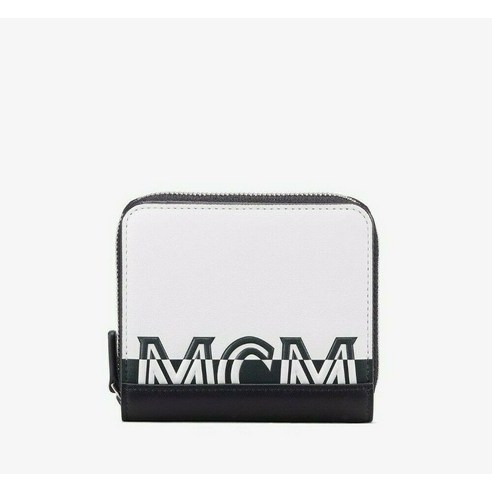 198327 0295 MCM 엠씨엠 여자 화이트 블랙 Contrast 로고 스몰 Zip 지갑 MZS9ACL13WT001