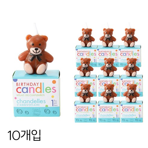 씨앤초이스 리본 곰돌이 생일초 귀여운 파티베어 케이크픽 캔들, 10개, 40g, 무향