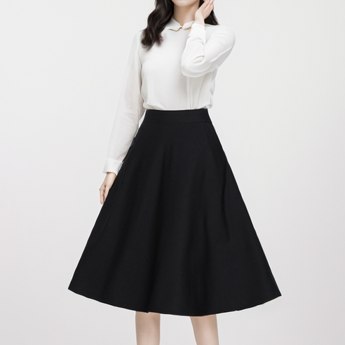 원앤온리 여성 빅사이즈 미디 플레어 스커트 블랙