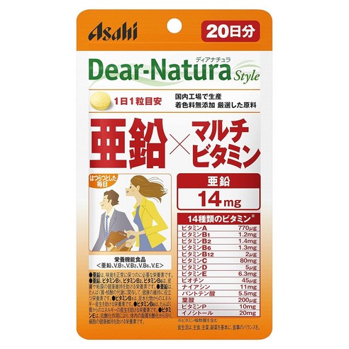 Asahi 디어 내츄라 아연 14mg 멀티 비타민 타블렛, 1개, 20정
