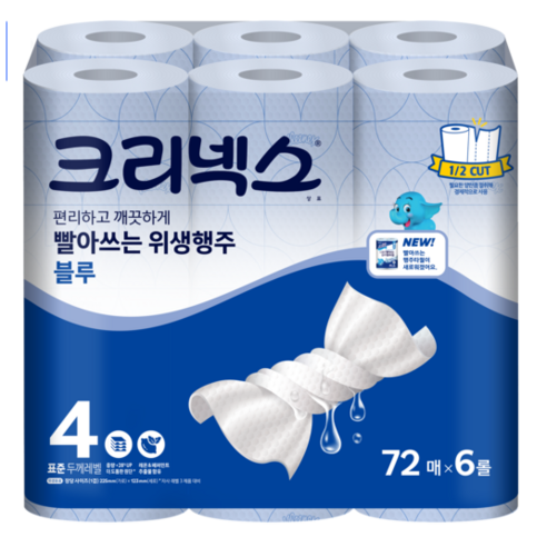 크리넥스 빨아쓰는 위생행주 블루 72매, 6개입, 1개