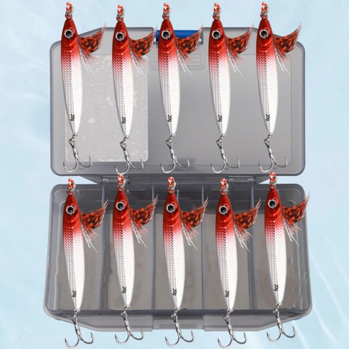 메탈지그 스팽글 루어 10마리 케이스 포함, 1세트, 10g, 고추장