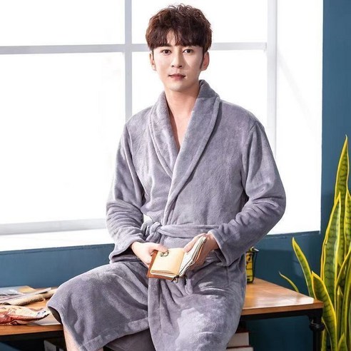 DFMEI-Y 목욕 가운 커플 플란넬 호텔 가을과 겨울 목욕 가운 여성 목욕 타월 산호 양털 남성 잠옷, DFMEI 실버 그레이, 남성 L 권장 100-125 진