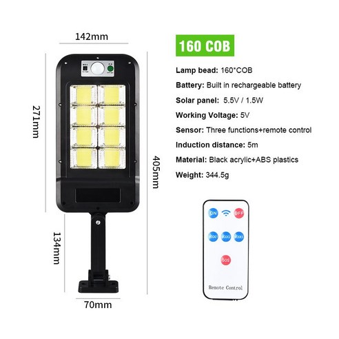[KHTE]센서 스마트 원격 제어 라이저 야외 태양광 조명, non control_160COB-3000mAh