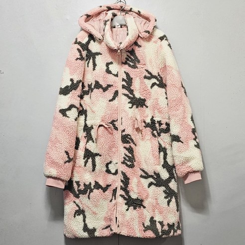(구제)리복 여성 루즈핏 카모 양털 후드분리 롱 집업 후리스 패딩 자켓/ M/ 몽땅구제