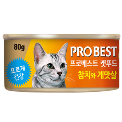 프로베스트 캣푸드 고양이 간식캔, 참치&게맛살, 80g, 1세트