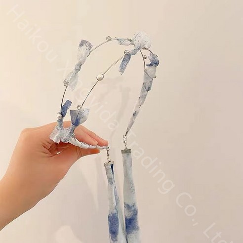 진주 리본 머리띠 여자 묶음 머리띠