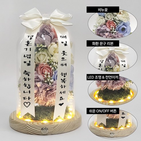 미니 축하화환 블링라벤더 유리돔 승진 환갑 집들이 개업화분 비누꽃 꽃다발 선물