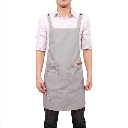 데님 앞치마, 엷은 회색, 성인 길이 75cm