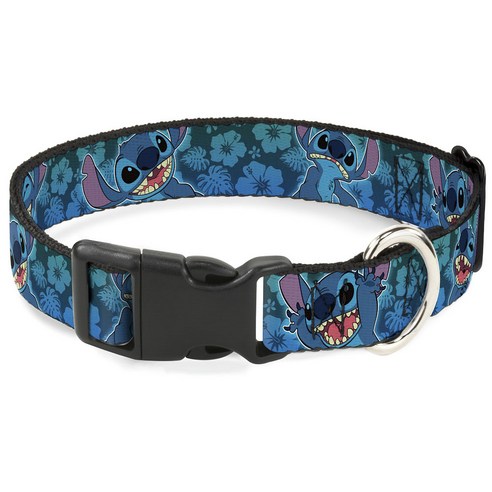 버클다운 플라스틱 클립 칼라 강아지 고양이 겸용 목줄, Stitch + Hibiscus Collage, 1개