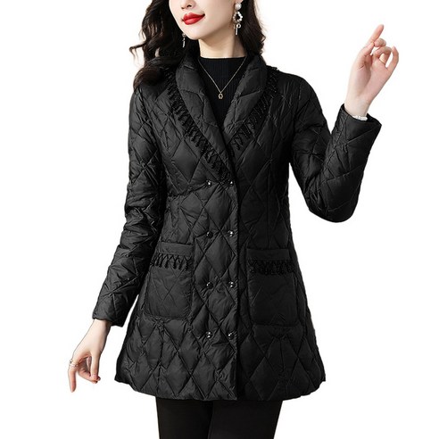 도오빠 크로핀 여성 경량 패딩 점퍼 블랙 누빔 자켓 슬림핏 깔깔이 더블 버튼 퀼팅 재킷 봄 가을 아우터 여자경량패딩