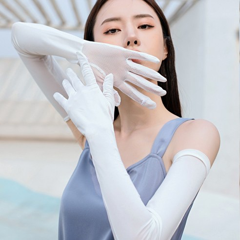 ZZJJC 아웃도어 라이딩 팔 토시 글러브 통기 벙어리 미끄럼 방지 운전아이스 슬리브녀, 젖이 하얗다