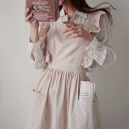 러블리아 프릴 앞치마 린넨, 1개, 아이보리