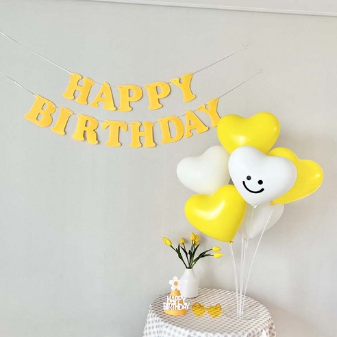 연지마켓 생일가랜드 하트 풍선 생일 파티 용품 세트, 1세트, 옐로우 스마일 스티커