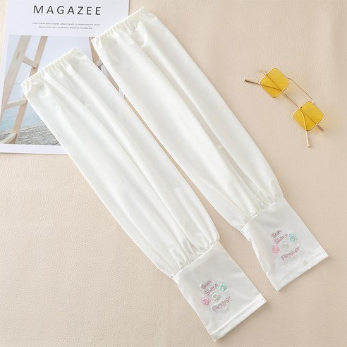 얼음 소매 자외선 차단제 UV 얼음 실크 통기성 느슨한 소매, 세 작은 꽃 흰색, 느슨한 평균 코드 [좋은 탄성]]