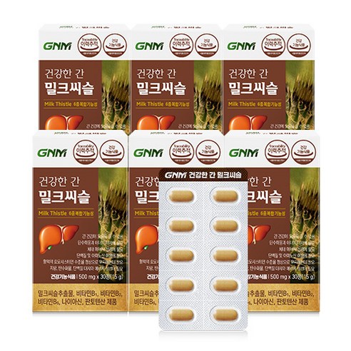 [조정석 밀크씨슬] GNM 건강한 간 밀크씨슬 실리마린 비타민B / 밀크시슬 판토텐산 나이아신 간건강, 30정, 6개
