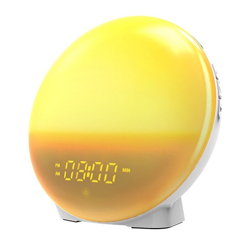 Deoxygene LED 다채로운 모닝콜 알람 시계 일출과 일몰 FM 라디오 침실 충전 분위기 야간 조명, 하얀색