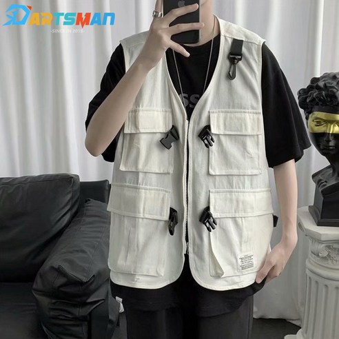 새로운 원 숄더 캐주얼 포켓 남성 조끼