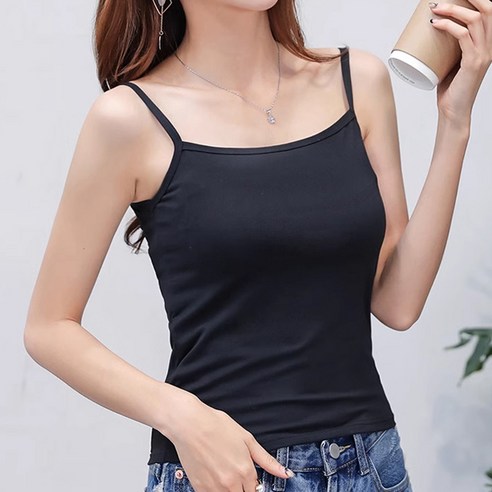어나더뷰 1880 [1+1/2기장] 심플 베이직 나시 기본템 스판 크롭 끈나시 슬리브리스 데일리 레이어드 이너