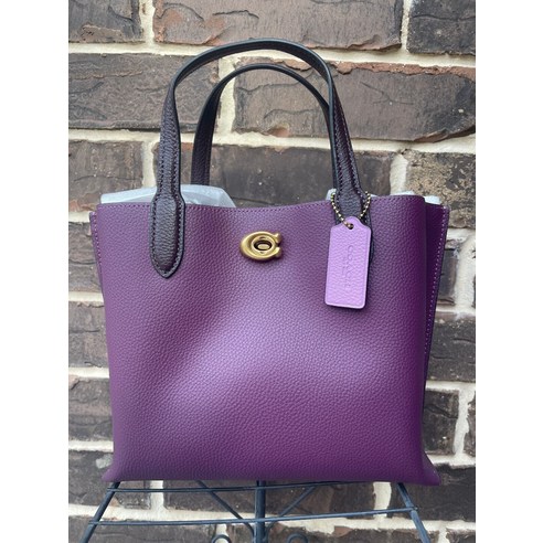 코치 윌로우 24 가죽 토트 백 골드 베리 퍼플 C8561 사첼