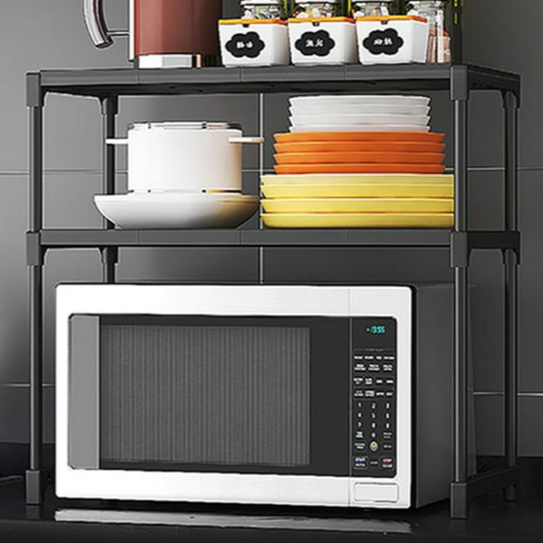 방구석닷컴 튼튼한 전자레인지 선반, 2단 블랙, 1개