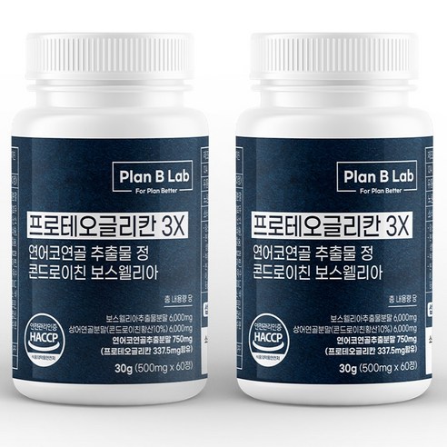 플랜비랩 프로테오글리칸 3X 연어코연골 추출물 750mg 콘드로이친 보스웰리아, 6개, 60정