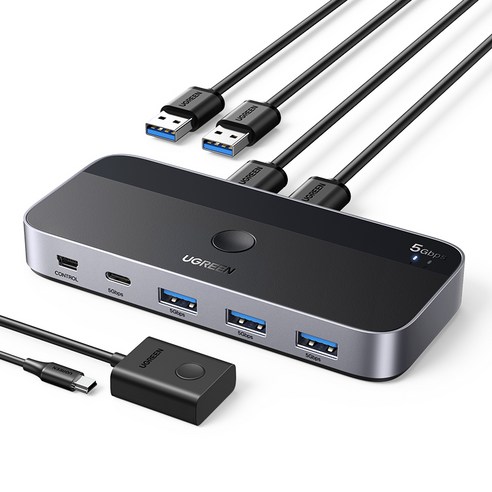 UGREEN 유그린 USB 스위치 USB 3.0 스위처 스위치 PC 키보드 마우스 프린터 2 개 공유 4 장치 USB 스위치 공유, Black, 1PC, 2개