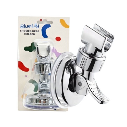 BlueLily 무타공 흡착식 샤워기 거치대 각도 조절 홀더, 크롬실버