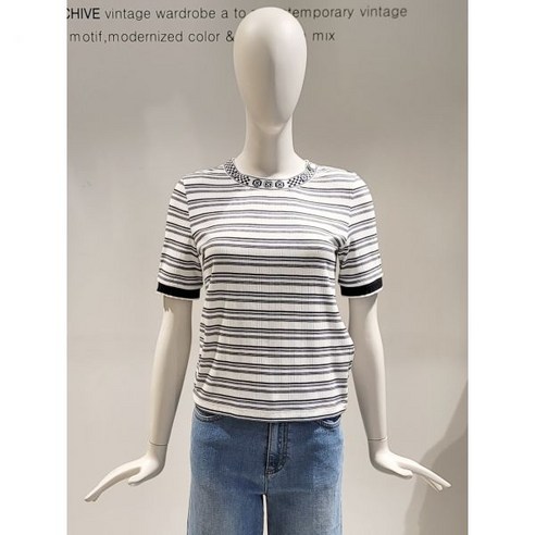 듀엘 엠블럼 포인트 스트라이프 반팔 티셔츠 D232MSM052