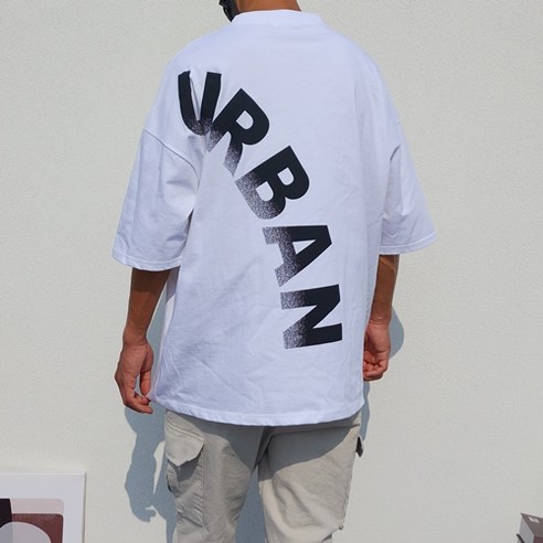 딥스토어 남자 어반 프린팅 박스 오버핏 7부 반팔 티셔츠