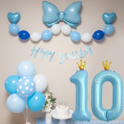 연지마켓 생일풍선 생일파티용품 리본풍선 숫자세트, 블루리본 블루세트 10
