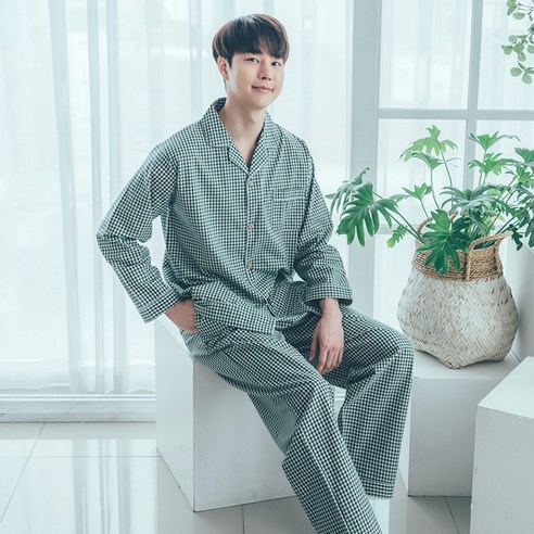 도시 순면 체크 상하세트 남성용