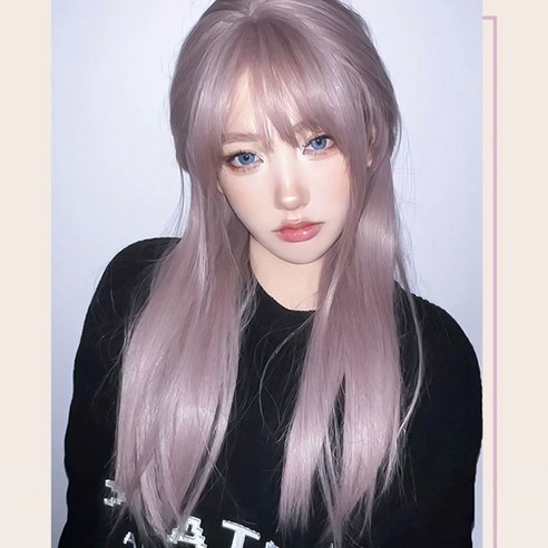 애아리컨 일자 앞머리 통가발 롱 전체가발, 1개, 애쉬퍼플생머리