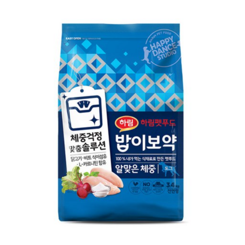 하림펫푸드 전연령 밥이보약 알맞은 체중 강아지사료, 닭, 3.4kg, 1개