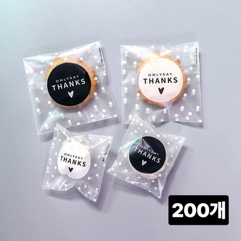 펀펀스마일 땡스(THANKS) 쿠키 포장 OPP 투명접착봉투, 200개
