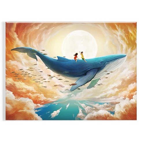 오로라데코덴 캔버스형 보석십자수 30x40cm, MK028 노을 하늘 고래