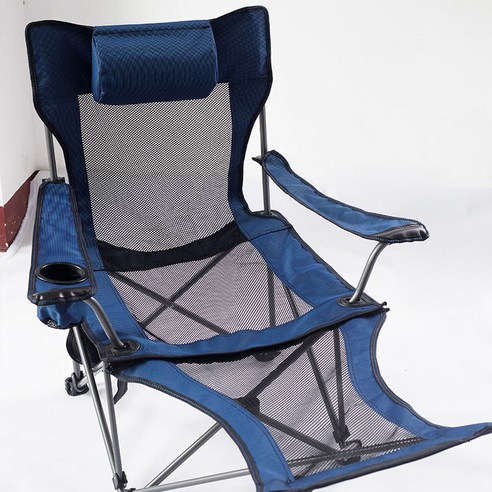 MOHEGIA 야외 가구 접이식 의자 캠핑 의자 낚시 의자 해변 의자 야외 의자, 긴 파란색 메쉬 (올려 진 발로 분리 가능)