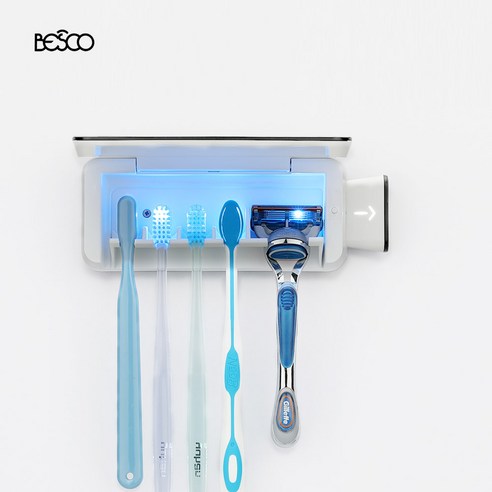 베스코 국산 가정용 무선 칫솔 살균기 UV-C 살균 벽걸이 살균봉 분리 기능 BCM-2020 [ 화이트 색상]