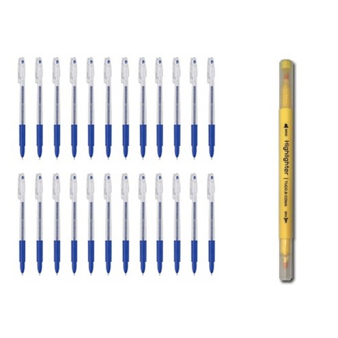 모나미 JELLER PEN 502 2DZ + 투코비 코마 트윈 형광펜 1개 컬러랜덤발송, 0.5 청색