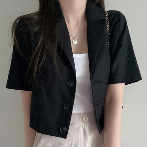 [랜덤플레이]반팔 카라 크롭 여친룩 자켓