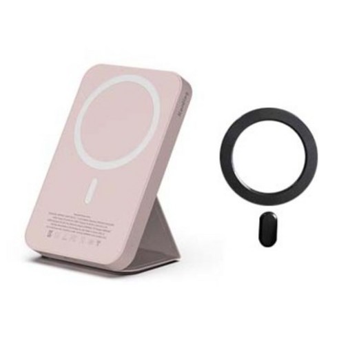 코딩 맥파워 아이폰 맥세이프 고속 무선 충전 보조배터리 + 맥세이프 호환 스티커, 배터리 핑크 + 스티커 블랙